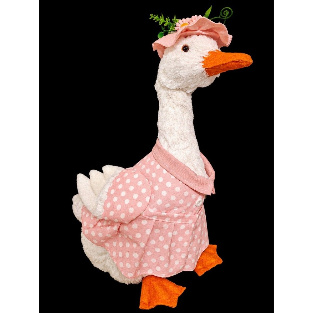 Hobby Lobby Plush Goose Pink Polka Dot Dress Floral Hat Spring Easter Decor